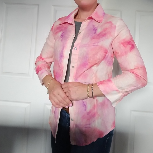 Temptation Positano Linen Button Down Shirt XS - Picture 2 of 5